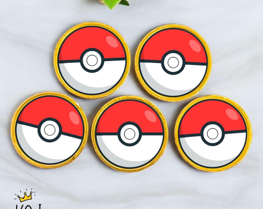 5x Large Pokemon Pokeball Inspired Milk Chocolate Coins